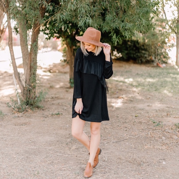 Black EVERLY dress with ruffle detailing - Picture 1 of 4